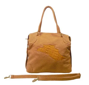 Italian Leather Handbag with Crocodile Detailing - On Sale