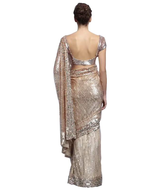 Ivory and antique color designer saree with sequin work