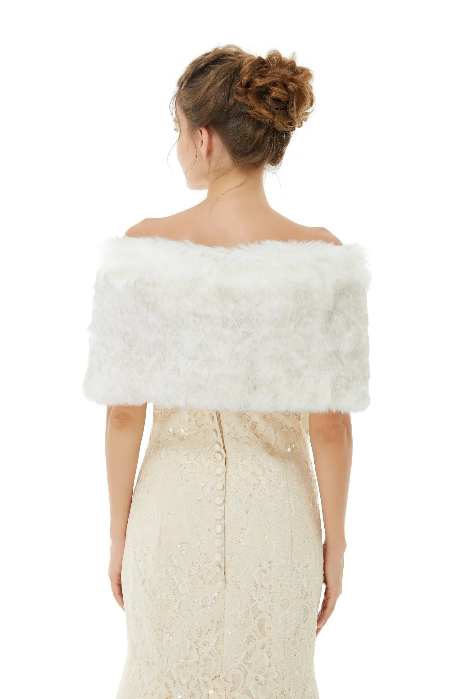 Ivory Faux Fur Wedding Shawl Open Front For Bride
