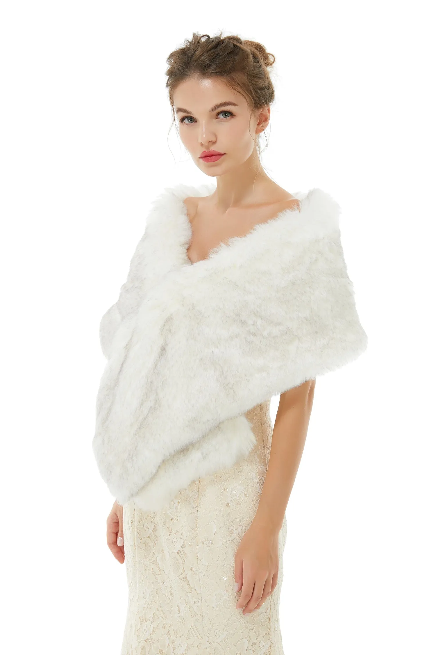 Ivory Faux Fur Wedding Shawl Open Front For Bride
