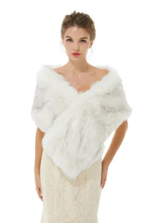 Ivory Faux Fur Wedding Shawl Open Front For Bride