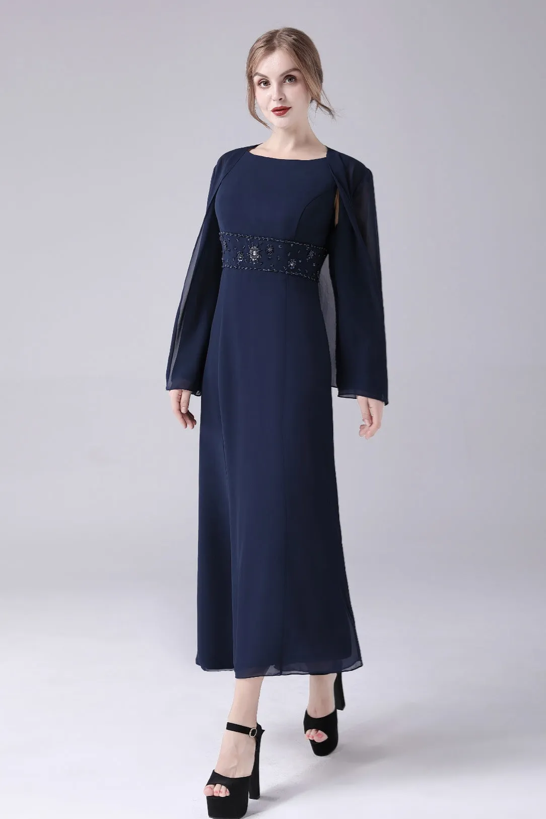Jewel Strap Short sleeves Ankle-length Mermaid Vintage mother's dress
