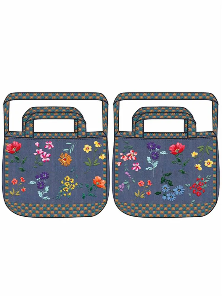 Johnny Was Evangeline Floral Tote Bag Denim Blue Dual Strap Purse Handbag New