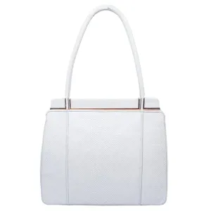 JUDITH LEIBER White Lizard Handle Goldtone Hardware Strap Purse