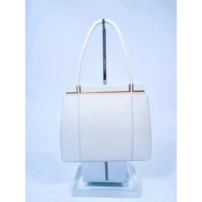 JUDITH LEIBER White Lizard Handle Goldtone Hardware Strap Purse