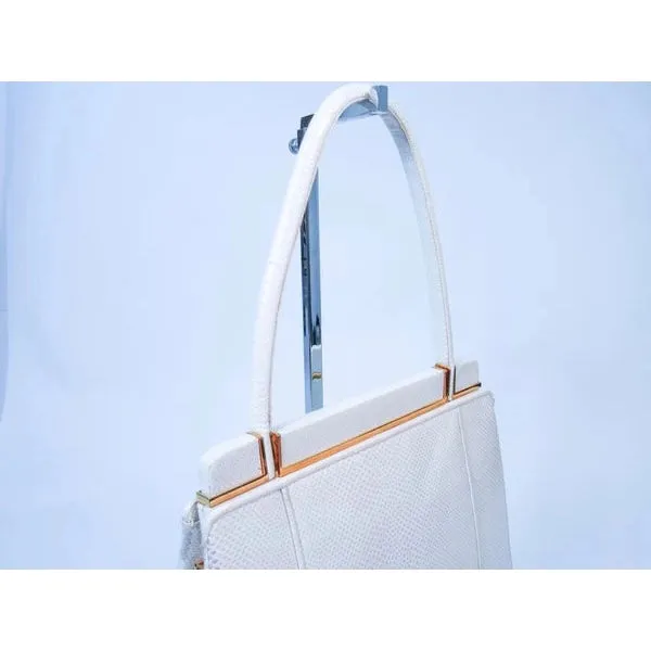 JUDITH LEIBER White Lizard Handle Goldtone Hardware Strap Purse