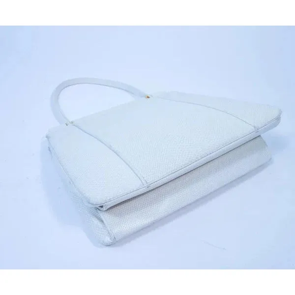 JUDITH LEIBER White Lizard Handle Goldtone Hardware Strap Purse