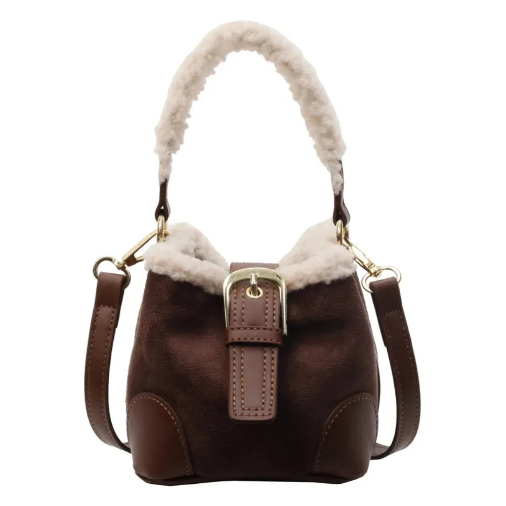 Kawaii Lamb Wool Bucket Bag 🐑✨ | Vintage Plush Crossbody Bag for Women 🎒💖