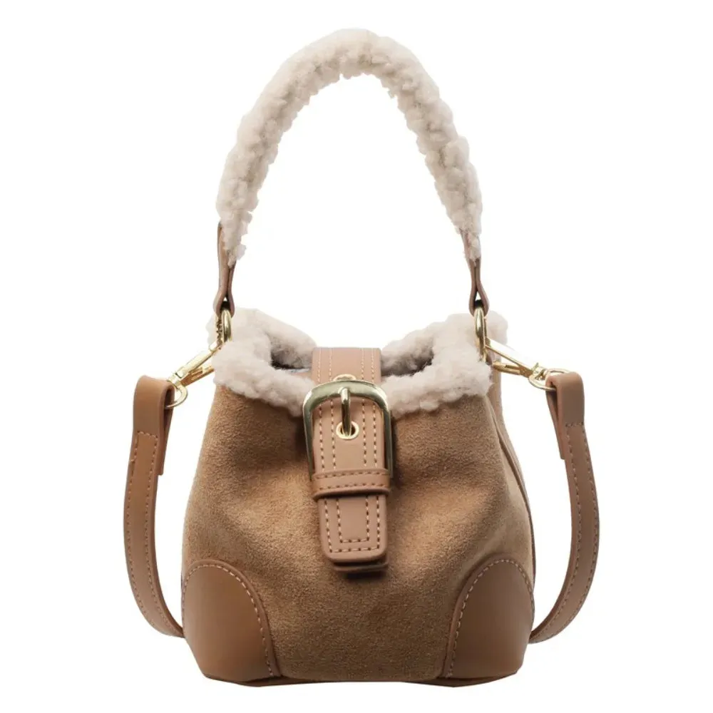 Kawaii Lamb Wool Bucket Bag 🐑✨ | Vintage Plush Crossbody Bag for Women 🎒💖