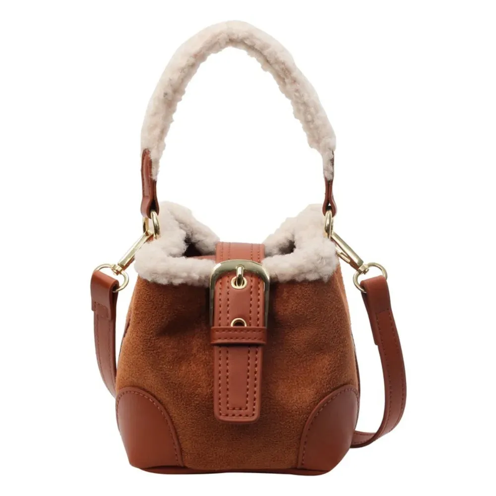 Kawaii Lamb Wool Bucket Bag 🐑✨ | Vintage Plush Crossbody Bag for Women 🎒💖