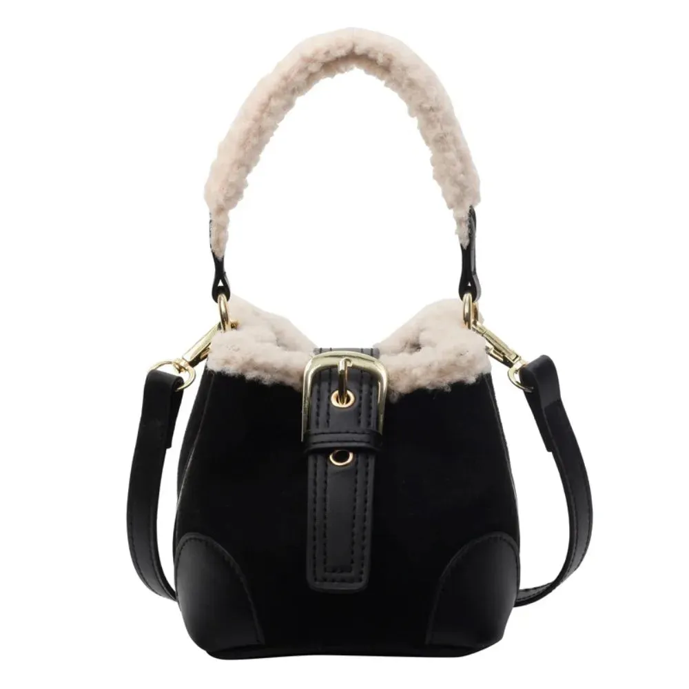Kawaii Lamb Wool Bucket Bag 🐑✨ | Vintage Plush Crossbody Bag for Women 🎒💖