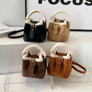 Kawaii Lamb Wool Bucket Bag 🐑✨ | Vintage Plush Crossbody Bag for Women 🎒💖