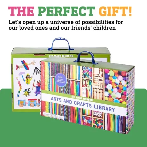 Kid Made Modern - Arts and Crafts Supply Library - 1000  Piece Collection - DIY Kids Crafts - Bulk Craft Set - Create Your Own Art - Includes Art Supplies and Reusable Storage Box - Ages 8 