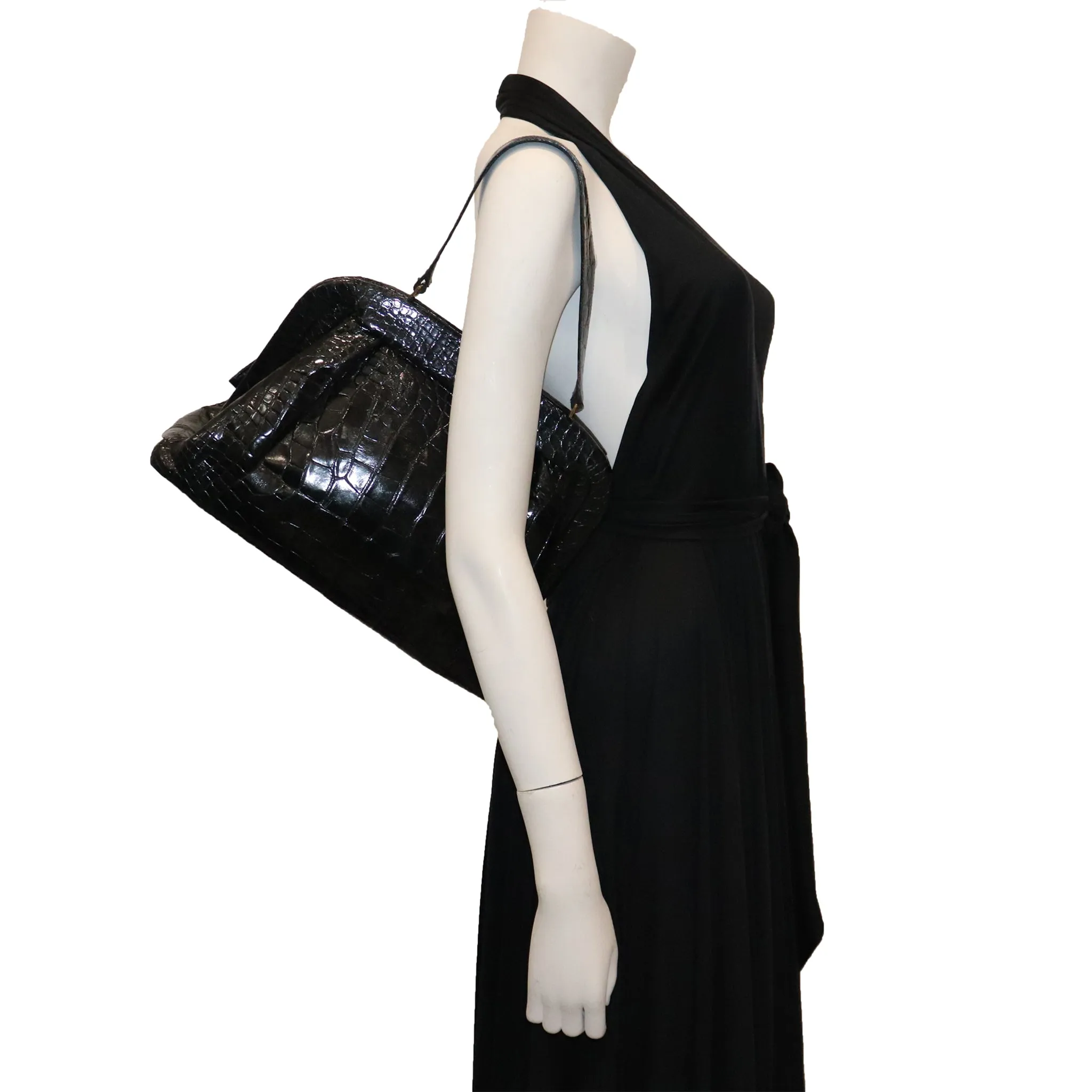 Koret Black Alligator Large Top Handle Bag