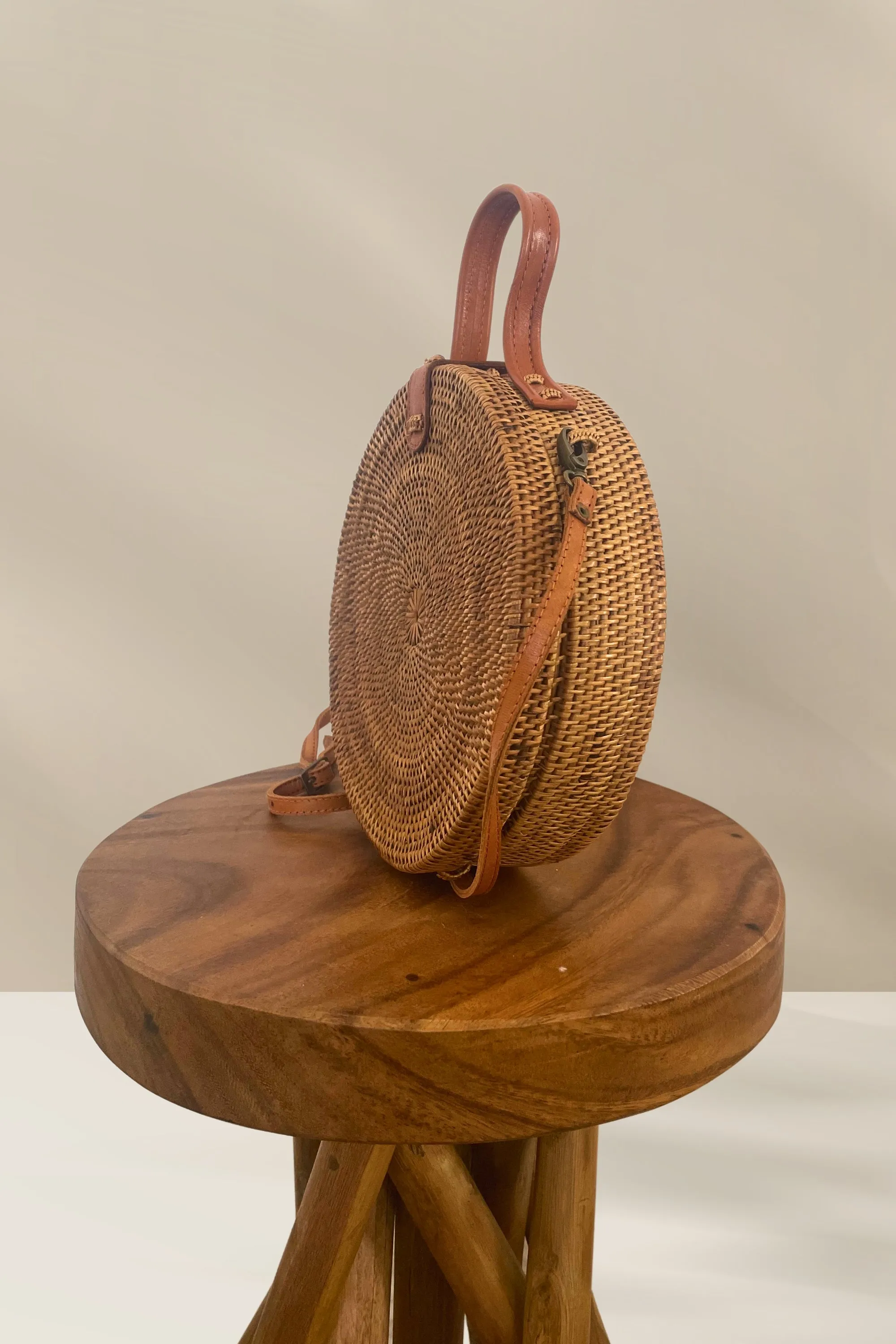 Large Round Rattan Crossbody