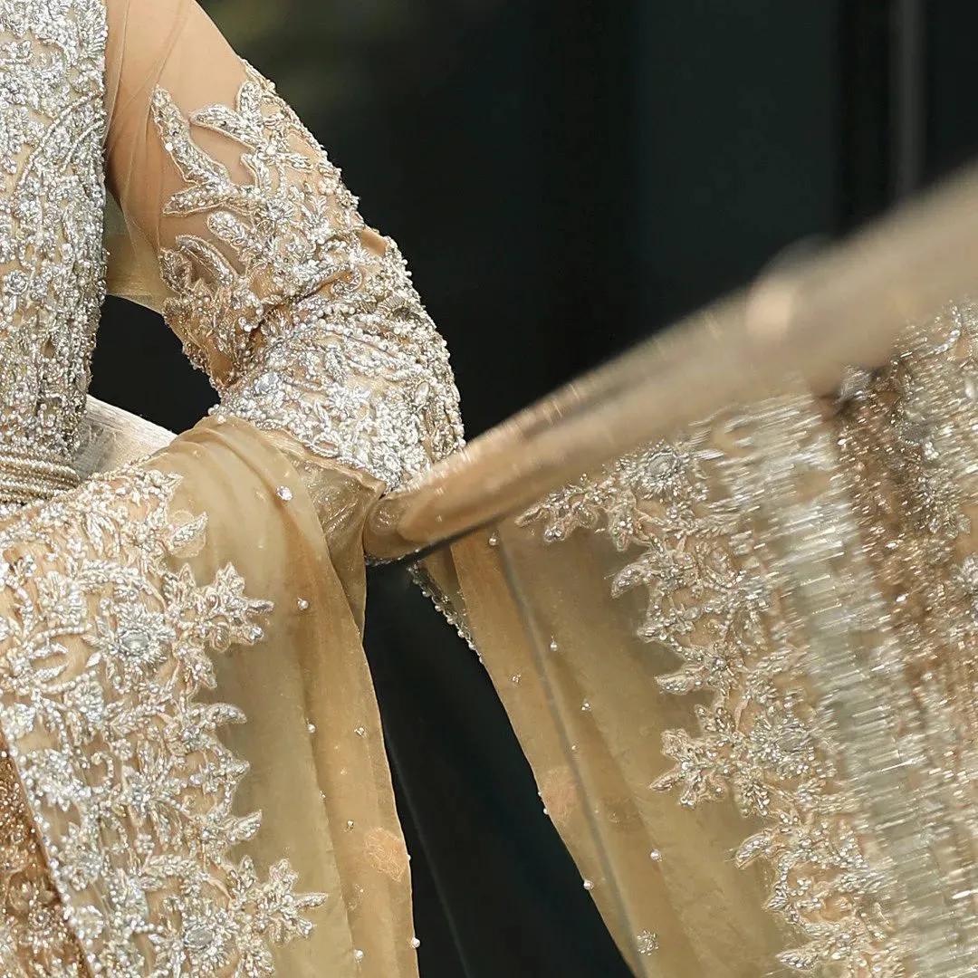 Latest Elegant Golden Bridal Dress Pakistani #BS924