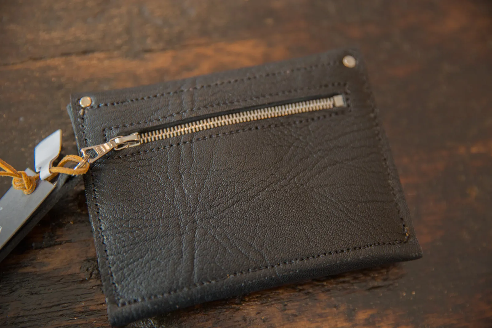 Leather and Rug Fragment Coin Purse / Wallet with Zipper