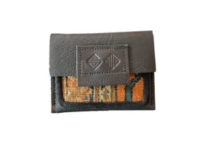 Leather and Rug Fragment Coin Purse / Wallet with Zipper
