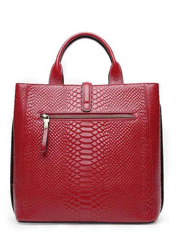 Leather Handbag Crocodile Top Layer Cowhide Women's Big Bag Shoulder Slung Mobile Ladies Bag