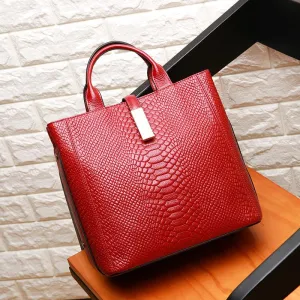 Leather Handbag Crocodile Top Layer Cowhide Women's Big Bag Shoulder Slung Mobile Ladies Bag