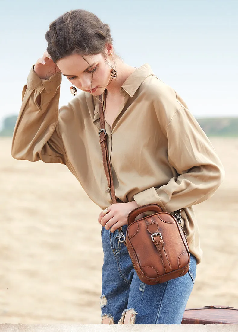 Leather Womens Small Vertical Shoulder Bag Small Handmade Crossbody Handbag Purse for Ladies