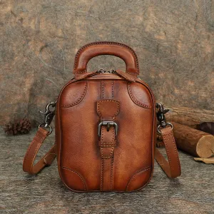 Leather Womens Small Vertical Shoulder Bag Small Handmade Crossbody Handbag Purse for Ladies