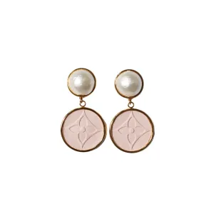 Leone Pink Embossed Pearl Post Drop Earrings (WS)