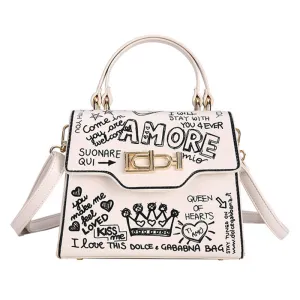 Letter Print Lock Single Shoulder Diagonal Handbag