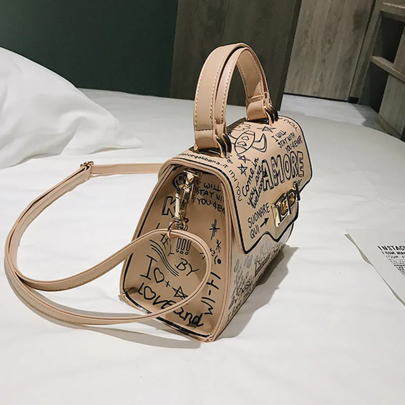 Letter Print Lock Single Shoulder Diagonal Handbag