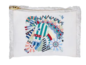 Linen Fringe Cosmetic Bag - Blue Equestrian