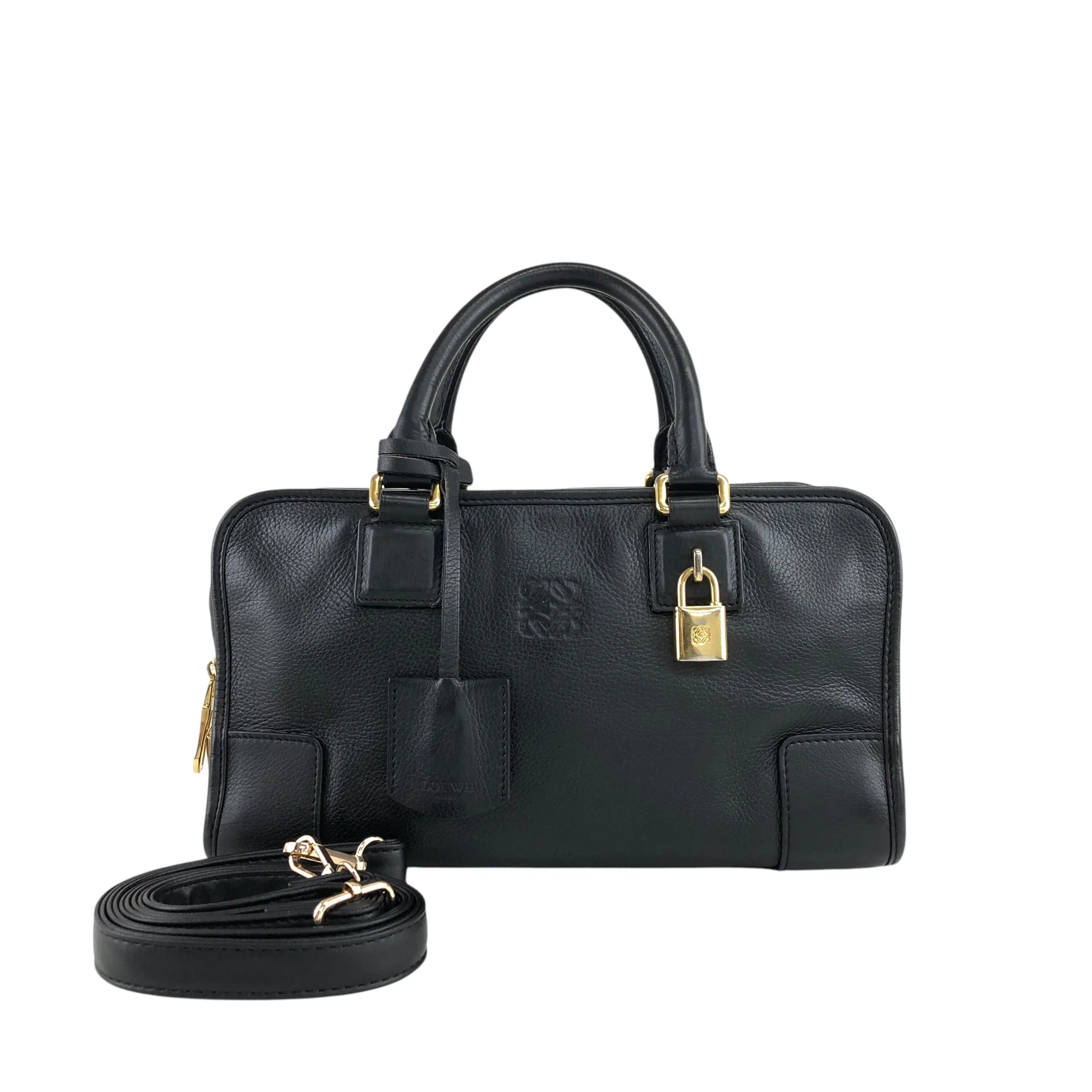 LOEWE Amazona28 Anagram Handbag Boston bag Black Vintage 4ve2yy