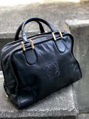 LOEWE Anagram Boston bag Handbag Black Vintage Old zy8pdh