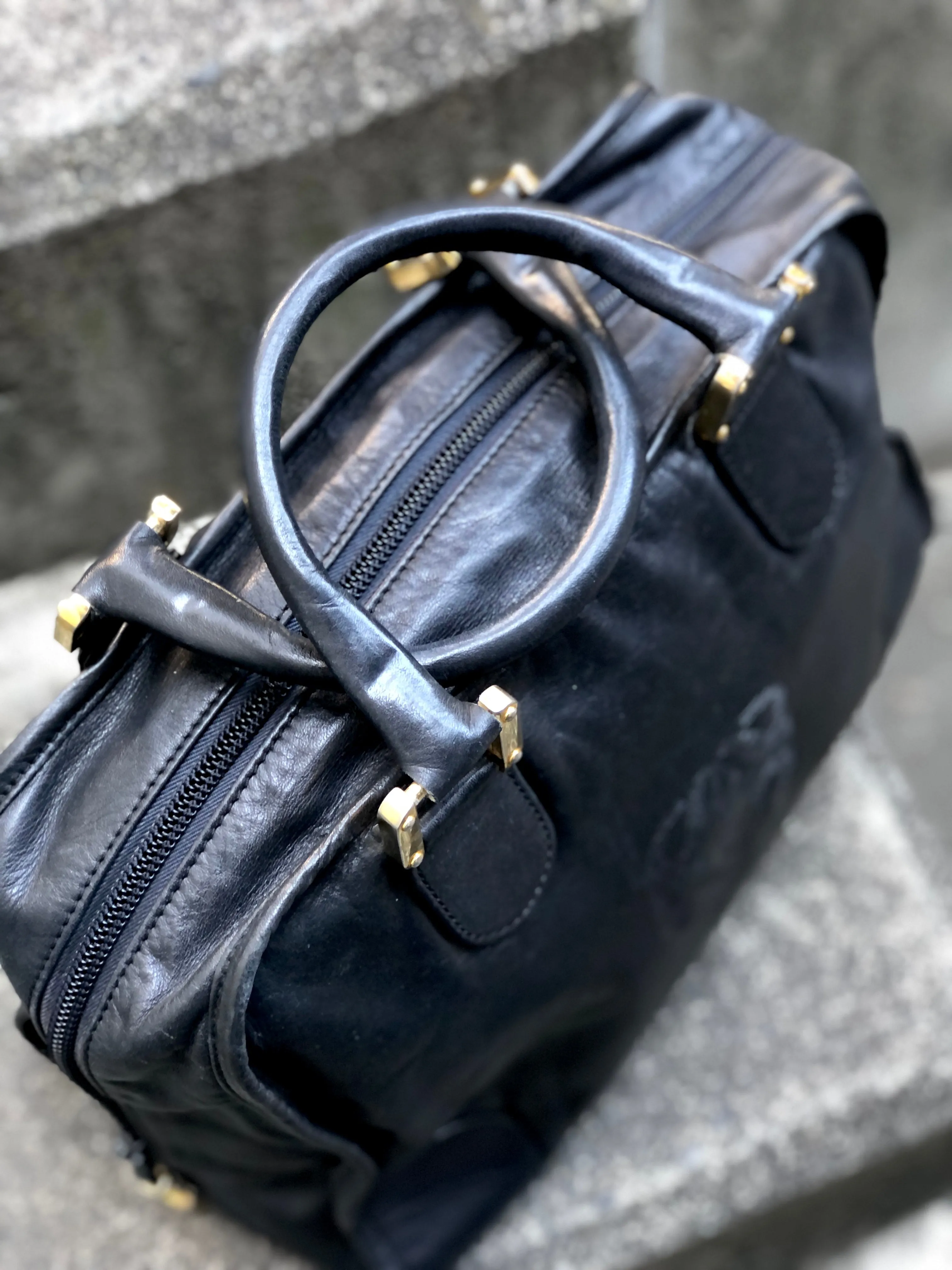 LOEWE Anagram Boston bag Handbag Black Vintage Old zy8pdh