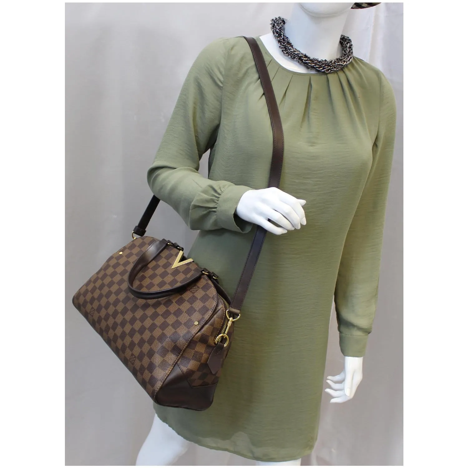 LOUIS VUITTON Kensington Bowling Damier Ebene Shoulder Handbag Brown