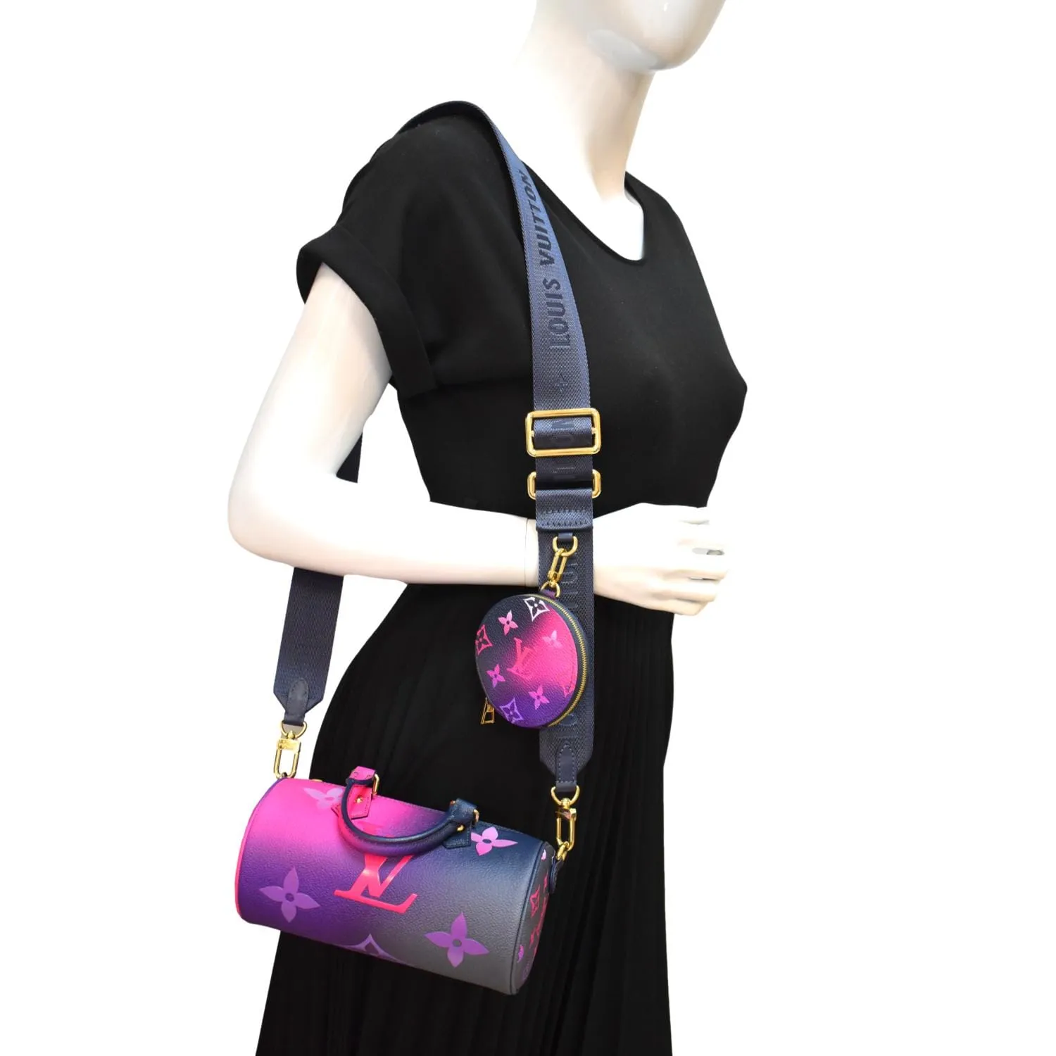 LOUIS VUITTON Papillon BB Monogram Canvas Shoulder Handbag Midnight Fuchsia