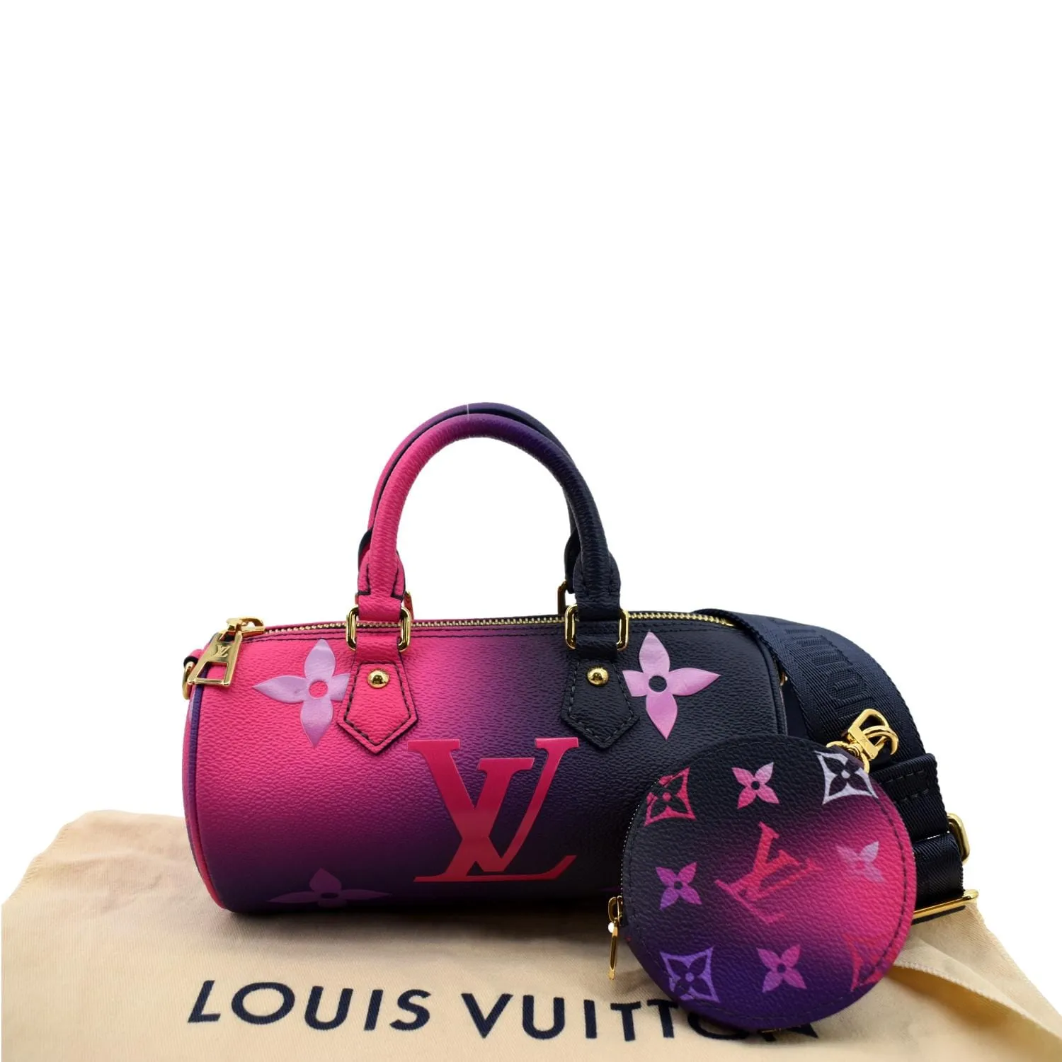 LOUIS VUITTON Papillon BB Monogram Canvas Shoulder Handbag Midnight Fuchsia