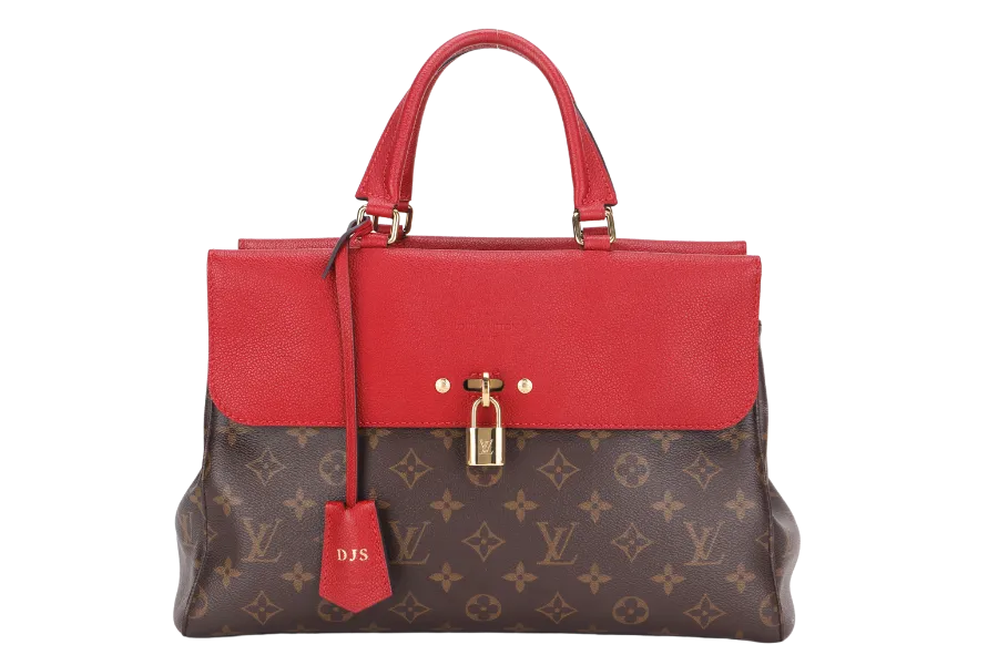 LOUIS VUITTON VENUS HANDBAG (M41738)RED LEATHER & MONOGRAM CANVAS GOLD HARDWARE, WITH STRAP, KEYS, LOCK & DUST COVER
