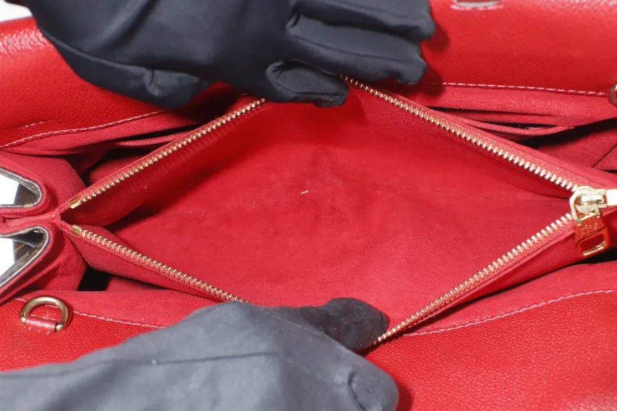 LOUIS VUITTON VENUS HANDBAG (M41738)RED LEATHER & MONOGRAM CANVAS GOLD HARDWARE, WITH STRAP, KEYS, LOCK & DUST COVER