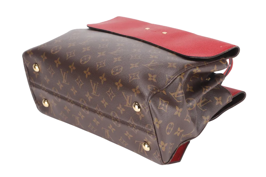 LOUIS VUITTON VENUS HANDBAG (M41738)RED LEATHER & MONOGRAM CANVAS GOLD HARDWARE, WITH STRAP, KEYS, LOCK & DUST COVER