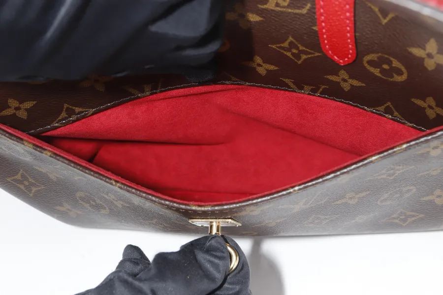 LOUIS VUITTON VENUS HANDBAG (M41738)RED LEATHER & MONOGRAM CANVAS GOLD HARDWARE, WITH STRAP, KEYS, LOCK & DUST COVER