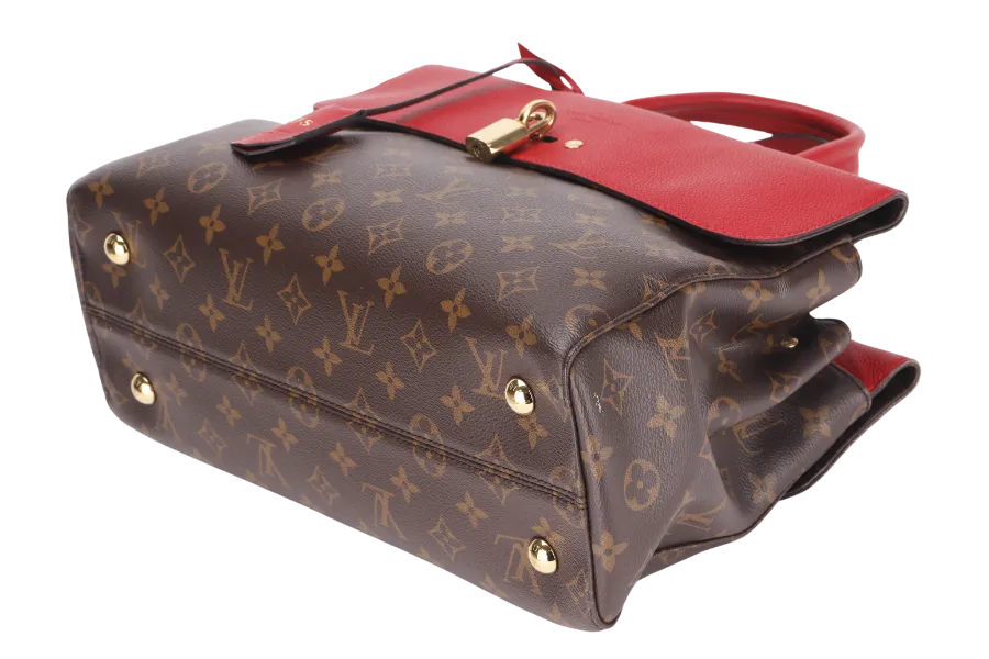 LOUIS VUITTON VENUS HANDBAG (M41738)RED LEATHER & MONOGRAM CANVAS GOLD HARDWARE, WITH STRAP, KEYS, LOCK & DUST COVER