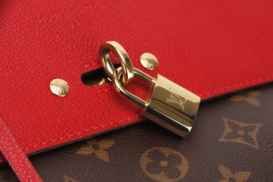 LOUIS VUITTON VENUS HANDBAG (M41738)RED LEATHER & MONOGRAM CANVAS GOLD HARDWARE, WITH STRAP, KEYS, LOCK & DUST COVER
