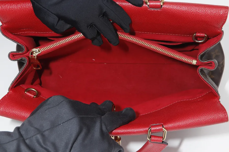 LOUIS VUITTON VENUS HANDBAG (M41738)RED LEATHER & MONOGRAM CANVAS GOLD HARDWARE, WITH STRAP, KEYS, LOCK & DUST COVER