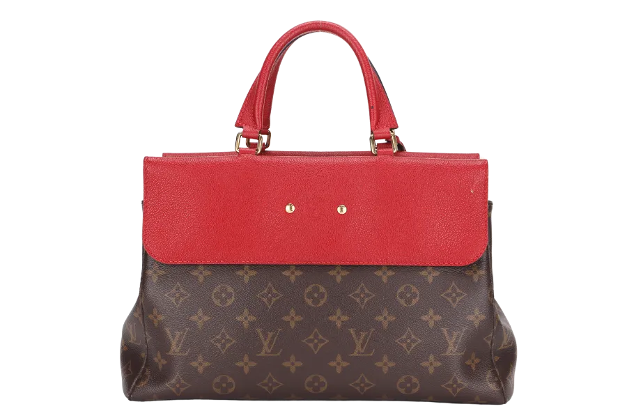 LOUIS VUITTON VENUS HANDBAG (M41738)RED LEATHER & MONOGRAM CANVAS GOLD HARDWARE, WITH STRAP, KEYS, LOCK & DUST COVER