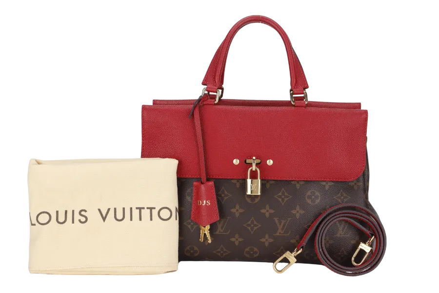 LOUIS VUITTON VENUS HANDBAG (M41738)RED LEATHER & MONOGRAM CANVAS GOLD HARDWARE, WITH STRAP, KEYS, LOCK & DUST COVER