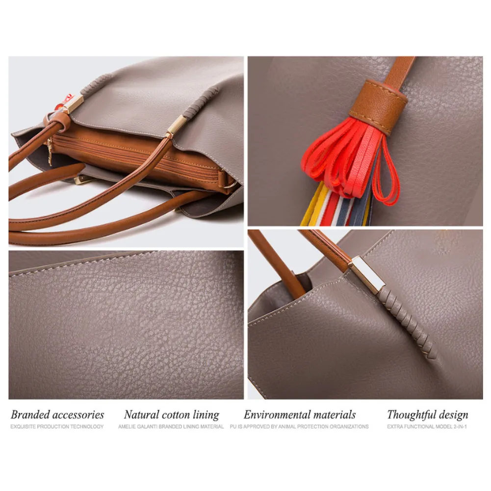 <bold>Tote & Crossbody Bag Set <br>Vegan-Leather