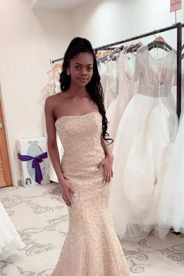 Luxurious Strapless Beadings Mermaid Wedding Dress Affordable Sleeveless Long Bridal Gown