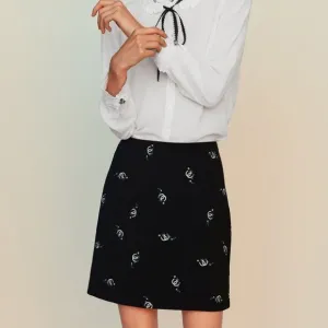 Maje Novelty Embroidery Mini Skirt in Black Size 2