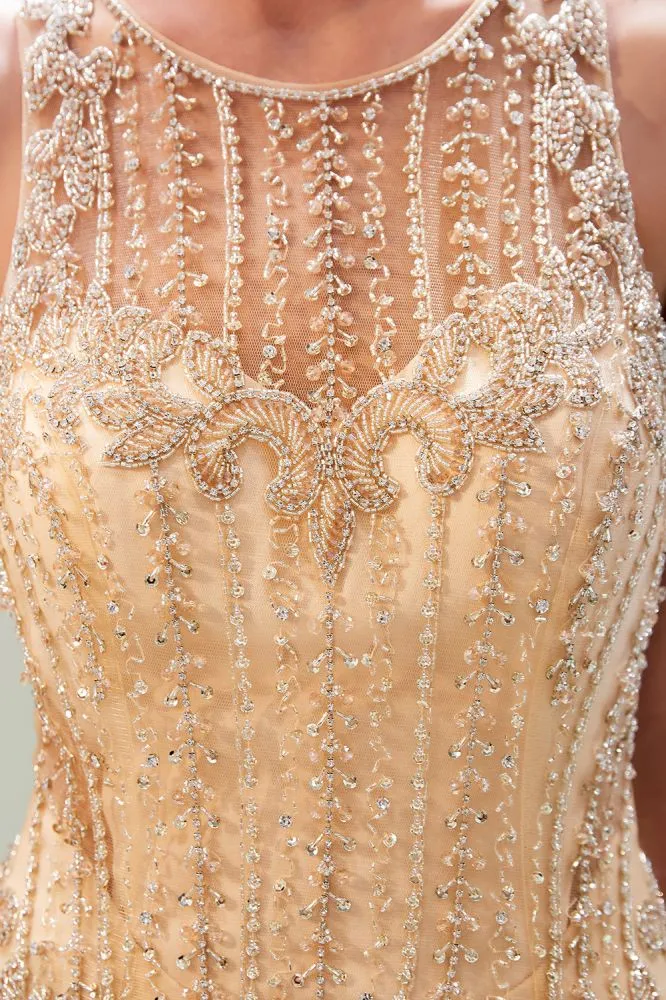 MATILDA Mermaid Floor Length Sleeveless Beading Golden Evening Dresses