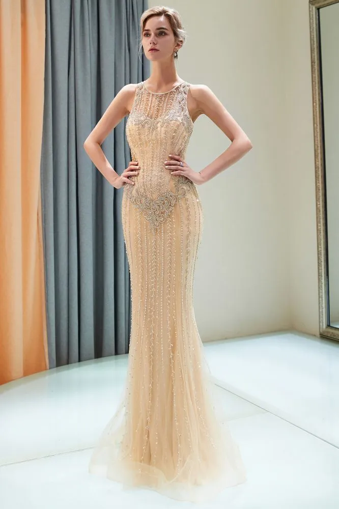 MATILDA Mermaid Floor Length Sleeveless Beading Golden Evening Dresses